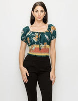Green Floral Cropped Off Shoulder
