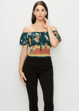 Green Floral Cropped Off Shoulder