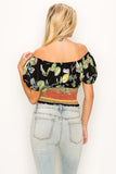 Black Floral Cropped Off Shoulder