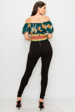 Green Floral Cropped Off Shoulder