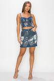 Sequin Denim Skirt