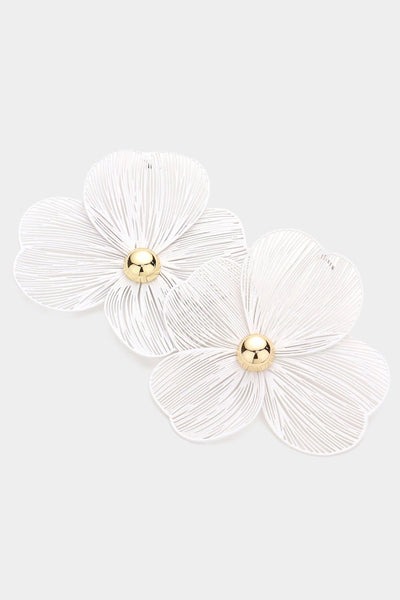 Brass Cut Metal Flower Earrings In Whote