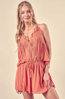 V-Neck Brunt Coral Romper