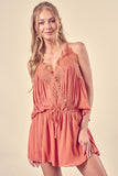 V-Neck Brunt Coral Romper