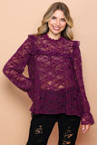 Velvet Laced Top In Wine Color
