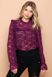 Velvet Laced Top In Wine Color