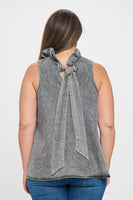 Sleeveless Ruffleneck Denim Top