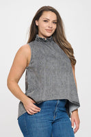 Sleeveless Ruffleneck Denim Top