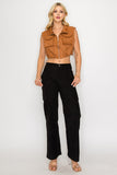 Cargo Pocket Suede Vest Tan