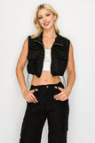 Cargo Pocket Suede Vest Black