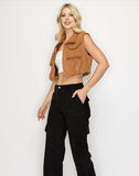 Cargo Pocket Suede Vest Tan