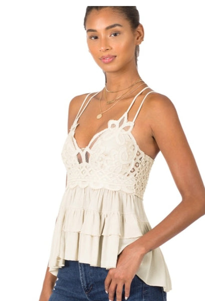 Crochet Lace Peplum Cami Ivory