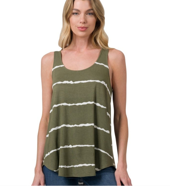 Olive Striped Sleeveless Top