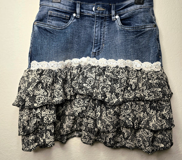 Light Denim Boho Layered Skirt