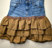 Light Denim Boho Layered Skirt In Tan