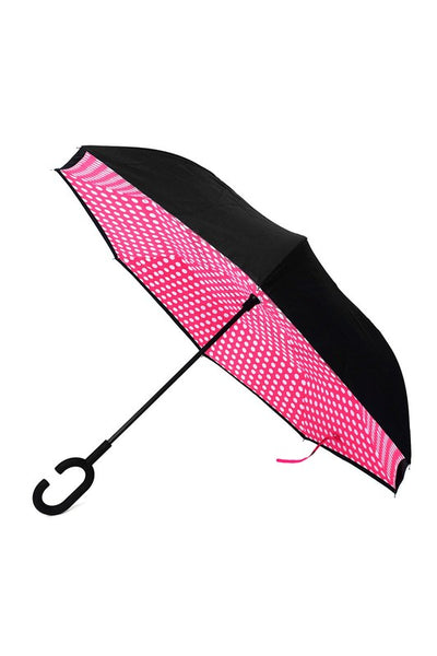 Polka Dot Pink Umbrella on Black