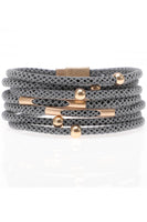 Grey Multi-Layered Leather Bangle Bracelet
