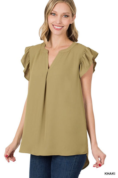 Olive Ruffled Casual Top