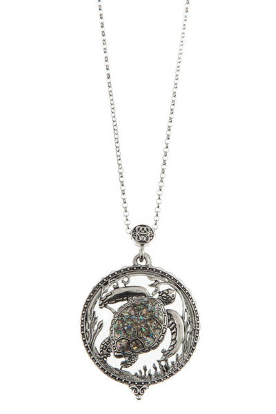 Etched Sea Turtle Pendant Necklace