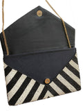 Black & White Stripe Beaded Clutch Bag (PRE)