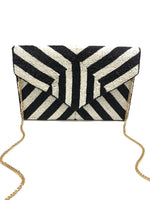 Black & White Stripe Beaded Clutch Bag (PRE)