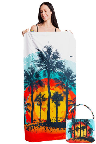 Palm Tree Sunrise Print Beach Towel
