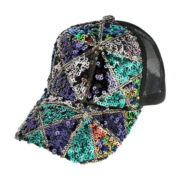 Fashion Sequence Mesh Baseball Cap In Black