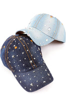 Gemstone Distressed Denim Fashion Baseball Cap
