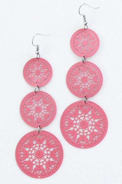 Pink Triple Circle Earrings