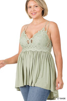 Light Olive Lace Strap Top In Plus