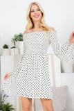 Off Shoulder Polka Dot Smocked Dress