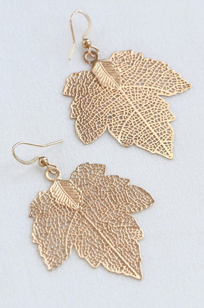 Three Leaf Golden Earrings