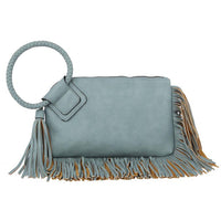 Fringe Cut Tassel Clutch Wristlet In Denim