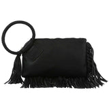 Fringe Cut Tassel Clutch Wristlet In Black