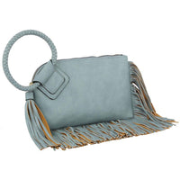 Fringe Cut Tassel Clutch Wristlet In Denim