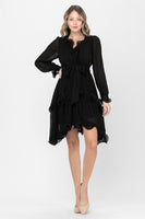 Cascade Ruffle Mini Dress In Black