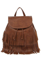 Fringe Drawstring Backpack In Brown