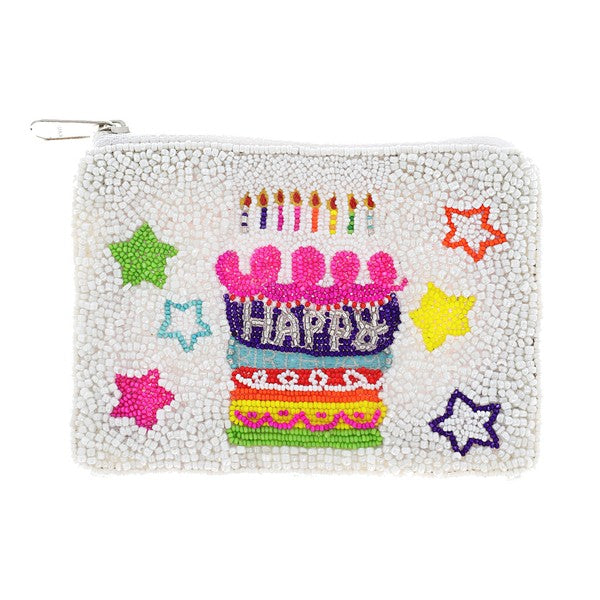 Happy Birthday Seed Bead Coin Wallet (Purple)