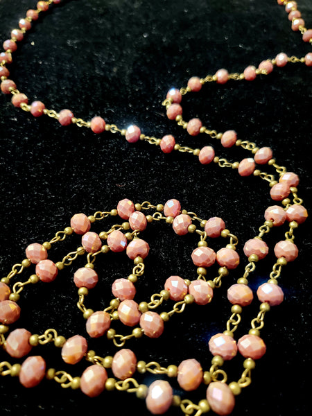 Antique Pink Long Beaded Necklace