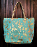 Teal Flamingo Tote Bag