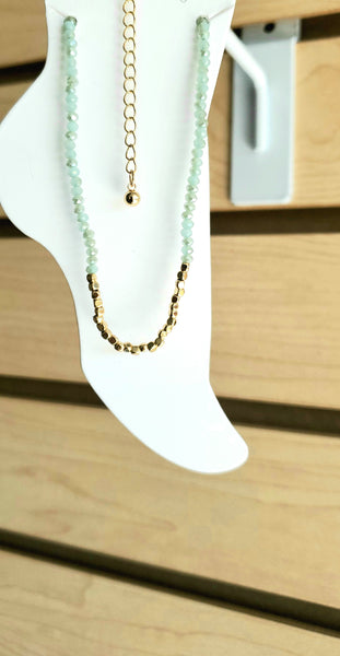 Sage Beaded Anklet In Gold