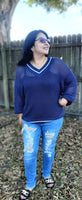 Oversized Spring Knit Top Trimmed In White