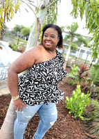 One Shoulder Frilled Top In Plus