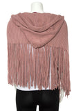 Hooded Fringe Button Accent Poncho In Mauve