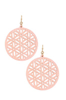 Round Floral Wood Cut Out Drop Earrings