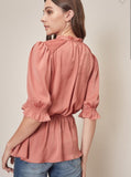 Mid Sleeve Smocked Top In Clay