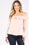 Off Shoulder Dull Satin Ruffle Top
