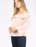 Off Shoulder Dull Satin Ruffle Top