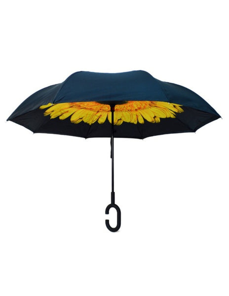 Yellow Sunflower Umbrella on Black (P)